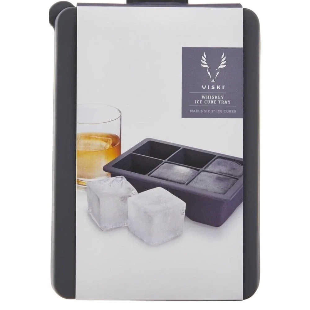 Viski Whiskey Ice Cube Tray with Lid, Large Makes Six 2-Inch Ice Molds,‎ NIB